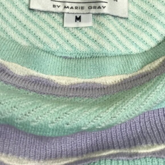 St. John Vintage Pastel Striped Scalloped Textured Sweater Crew Neck Top Knit M - Picture 10 of 13